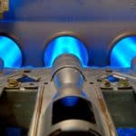 furnace inside showing 3 blue flames
